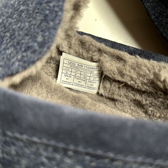 Mens UGG Plush Ascot Slippers Black Wool Gray Shearling Inside Sz 9 - Picture 6 of 8